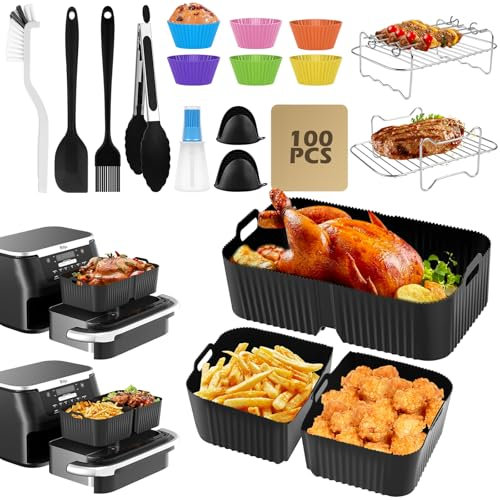 Lot de 122 accessoires de friteuse à air chaud Cosori Dual Blaze Twinfry 10L, Ninja Af500EU, moule en silicone pour friteuse à air chaud Cosori sans BPA, réutilisable et accessoire de qualité