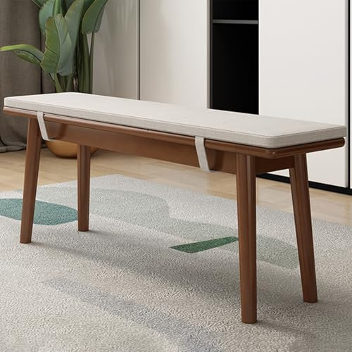 Farmhouse Holz-Essbank mit gepolstertem Sitz, rustikale Eingangsbank für Küche, Wohnzimmer, Schlafzimmer, abgerundete Eckbank, Ende des Bettes, 120 cm, braune Bank