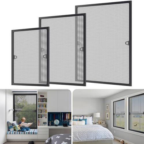 Fliegengitter Fenster mit Rahmen,Insektenschutz Mückenschutz Fenster Fliegennetz,Insektenschutzrahmen,Ohne Bohren,Alurahmen Fliegengitter mit Fiberglasgewebe，Fliegenschutzgitter-Anthrazit -120x140cm