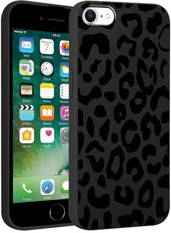Phoona Black Leopard Print Phone Case for iPhone 8/SE 2022/7/SE 2020 4.7,Cheetah Aesthetics Pattern Design Soft TPU Silicone Cases,Shockproof Bumper Protector Camera Girls Women Cover,for iPhone 7