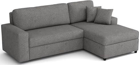 MEBLE-LUX - Ecksofa mit Schlaffunktion und Bettkasten Sofia L, Eckcouch Federkern 242 cm Breit, Sofa L Form Universal (Rechts oder Links), Couch Gewebestoff, Sofa Hellgrau