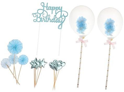 VOSAREA 17 Pièces Ensemble d'insert de gâteau toppers décor faire la fête content première Lilo gâteau de fête d'anniversaire joyeux anniversaire Unité centrale Bleu