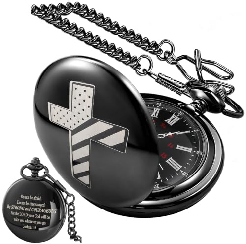 Bible Verse Pocket Watch Vintage Cross Quartz Pocket Watches with Chain