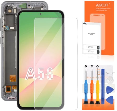 AGCUT OLED LCD Display für Samsung Galaxy A56 5G SM-A566V SM-A566B 6,7 Zoll LCD Ersatzbildschirm Touchscreen Digitizer montiert mit Reparatur (Schwarz mit Rahmen, Halterung für Fingerabdrücke)