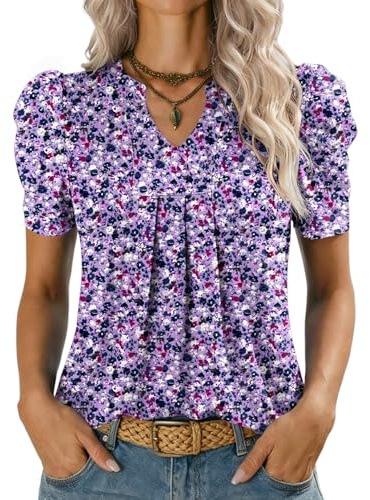 Kistore Ladies Tops Puff Short Sleeve T-Shirt V Neck Summer Tops S-XXL | Lady Top,Womens Summer Tops,V Neck Tops for Women UK,Short Sleeve Blouses for Women UK,Women's Blouses & Shirts,Tunic Tops