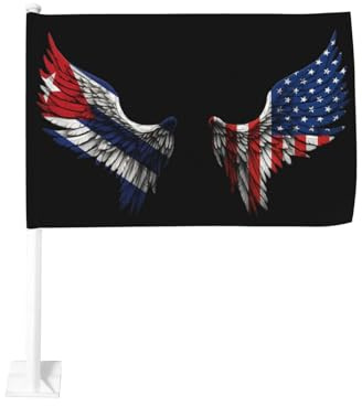 Wings Cuba Kubanische und amerikanische Flagge Autoflaggen, 18x12 Zoll Fensterclip-Flagge, Polyester UV-Schutz, lebendige Farben, doppelseitige Flagge für Auto (ohne Flaggenmast)