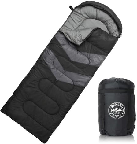 OFFASST Schlafsack 3-4 Jahreszeiten -5°C bis 15°C (500GSM / 2kg), Winterschlafsack Outdoor für Erwachsene & Kinder - Ultralichter Camping Schlafsäcke mit Kompressionssack, Leicht & Warm