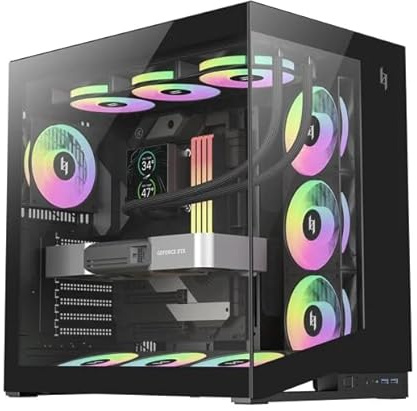 GAMEMAX NEX C56 Airflow ATX-Mid-Tower-Gaming-Gehäuse, 270° gehärtetes Glas, 7 vorinstallierte 120-mm-ARGB-Lüfter, USB-C, 2× USB 3.0, 360-mm-Radiator, für Desktop, RTX 4090 & RTX 5090