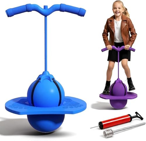 Starnearby Balle de Saut d'équilibre, Ballon Sauteur Pogo avec Poignée pour l'intérieur et l'extérieur, Bâton Sauteur avec Repose-pieds Antidérapants, Sûr et Amusant (Bleu)