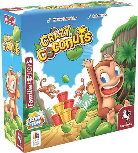 Pegasus Spiele 57210G - Crazy Coconuts Brettspiel Familienspiel mit Affenkatapulten und Kokosnüssen