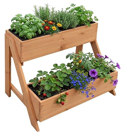 Relaxdays vertikales Hochbeet, 2 Pflanzkästen, orange | HxBxT: 51,5 x 62,5 x 44 cm, Garten, Balkon & Terrasse, Tannenholz