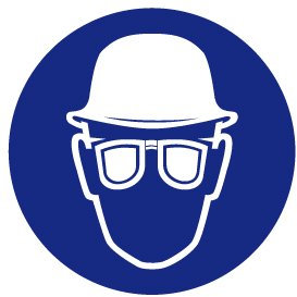 Gebotsschild aus Folie - Schutzhelm und Augenschutz tragen - Ø 10 cm