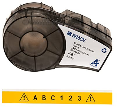 Brady Vinyl-Etiketten für Etikettendrucker M211 & M210 - Vinyl-Klebe-Druckeretiketten - Industrieetikettenband für Kabel/Namensetiketten - Schwarz auf Gelb (9.53mm x 6.40m) - M21-375-595-YL