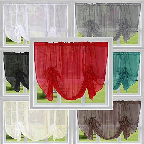 John Aird Voile Tie Blind Curtain Panels 58 Wide x 54 Drop (Red)