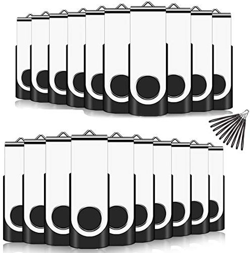 EASTBULL - 20 unidades de Memoria USB 2.0 Giratoria, Unidad Flash de Almacenamiento (Colores Mezclados con Cordón) (512.00MB), color negro