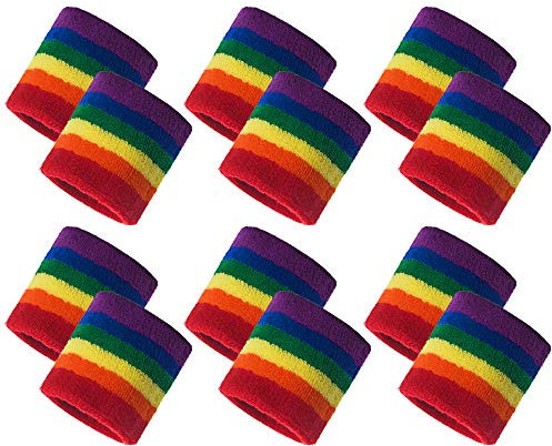 GOGO 12 Stück Schweißband Handgelenk Sport Armband Regenbogen Sport Wristbands aus Baumwolle