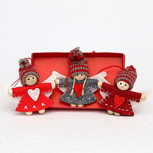 Dekohelden24 Filzpüppchen Engel mit Strickmütze als Anhänger/Baumbehang im 3er Set, Maße L/B/H: 1,5 x 5 x 8 cm.
