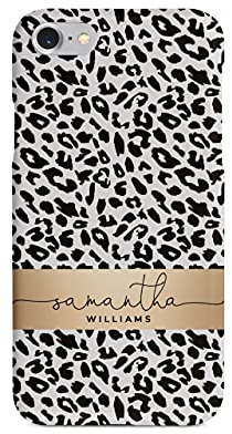 Personalised Compatible with iPhone 7 Plus & 8 Plus Tirita Hard Case Cover PRINTED GLITTER, NOT REAL GLITTER Animal Print Gold Leopard Snake Skin Custom Initials Name Bling