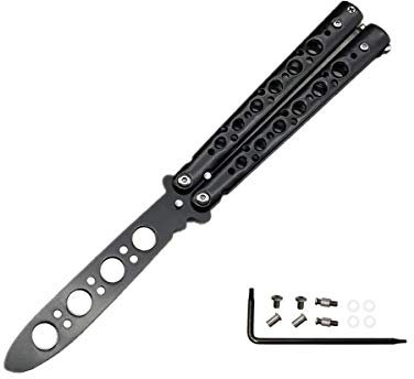 AITE - Navaja mariposa, para entrenamiento, para practicar, arcoíris, metal, de acero, desafilado, con funda, ., negro