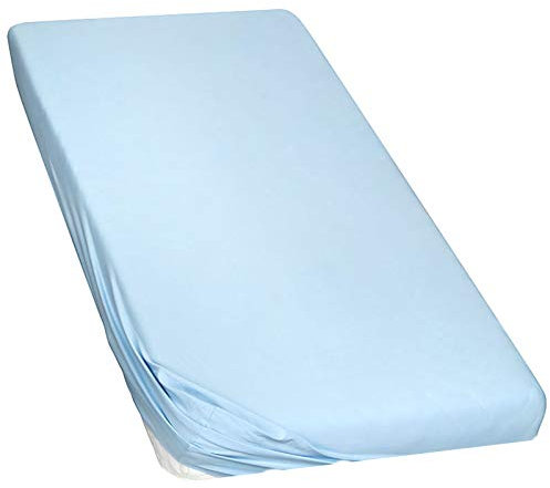 Moon-Luxury Topper Spannbettlaken Jersey Stretch Spannbetttuch Boxspringbett 97% Mako-Baumwolle 3% Elastan 230g/m²-hellblau-180x200-200x220