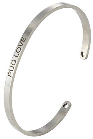 Daesar Edelstahl Armband für Frauen Freundschaftsarmband Pug Love Silber Damen Armreif Uhr Breit 4 MM