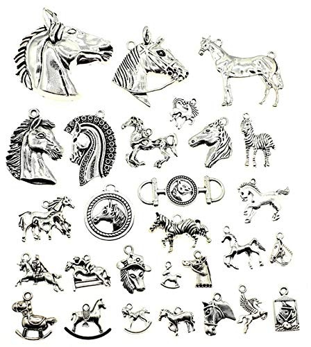 100g Mixed Craft Supplies Small Antique Silver Horse Charms for Jewelry Making Crafting Findings Accessory for DIY Necklace Bracelet