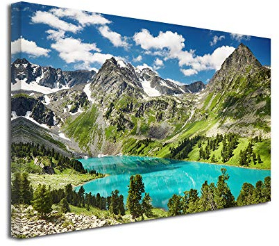DECLINA Tableau LAC ET Montagne - Impression Photo Paysage sur toile décoration murale - Déco maison, cuisine, salon, chambre adulte - 150x100 cm