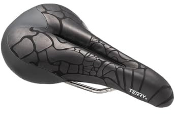 Terry Butterfly Ti Fahrradsattel | Fahrradsitz optimiert für Damen – flexibel & bequem | Sitzknochen-Unterstützung, schwarzes strukturiertes Leder, niedriges Profil, flache Oberseite
