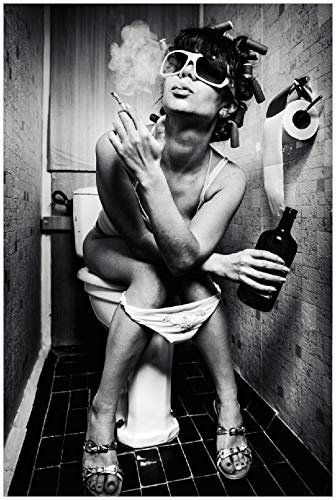 Wallario Poster - Kloparty - Sexy Frau auf Toilette mit Zigarette und Schnaps in Premiumqualität, Größe: 100 x 150 cm XXL-Poster