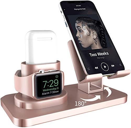 AICase Tablet Stand, Airpods Pro/1/2 Stand, Watch Stand, Phone Holder, 3 in 1 Charging Station for Apple Watch Series 5/4/3/2/1, Dock Stand for iPad 12.9 (Rose Gold)