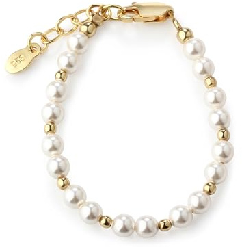 Cherished Moments Children's 14K Gold-Plated over 925 Sterling Silver Baby Bracelet with White Simulated Pearls for Babies, Infants, and Newborns (SM)