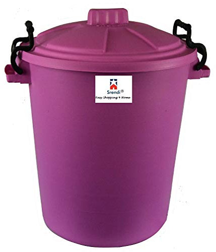 Srendi® Small/Medium/Large Plastic Coloured Bin/Waterfroof/Rodent Proof/Ideal for Outdoor/Animal Feed/Food/Storage/Flour Locking Lid (50L, Pink)