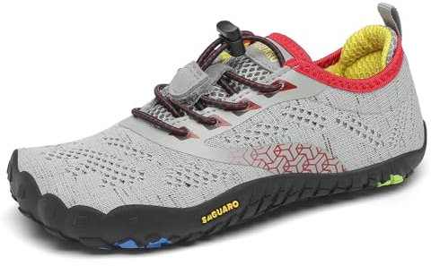 SAGUARO Chaussures Minimalistes Enfants Chaussures de Trail Running Barefoot Garçon Fille Chaussures de Sport Outdoor & Indoor pour Fitness Randonnée Marche Aquatiques Courses, Gris, 34 EU