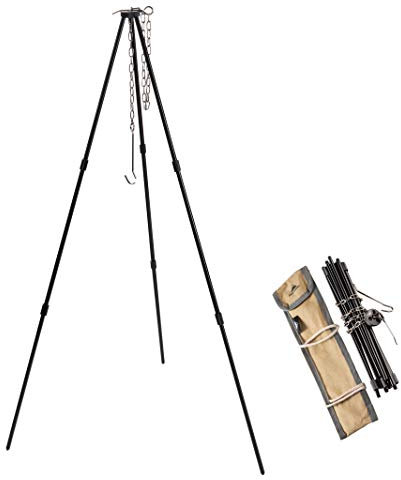 Campingmoon Camping-Stativ mit Tragetasche, tragbar, leicht, Aluminium, 80 cm Höhe, Edelstahlkette