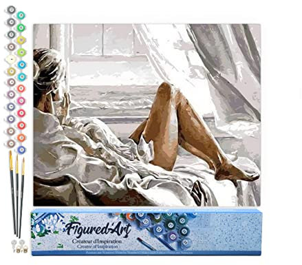 Figured'Art Malen Nach Zahlen Erwachsene Erholung am Meer - Paint by Numbers Basteln DIY Bastelset 40x50cm ohne Holzrahmen