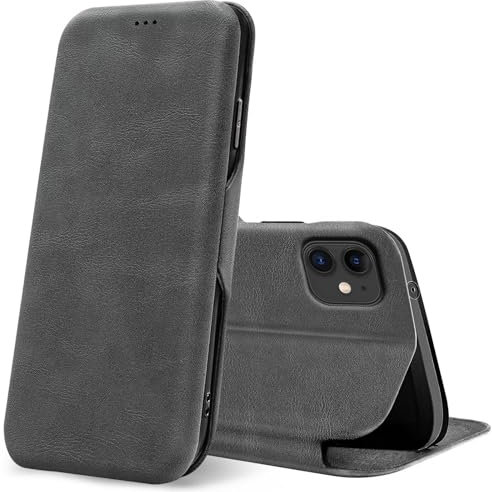 CoolGadget Klapphülle für iPhone 11, PU Leder, Kartenfach, Magnetverschluss, Standfunktion, Rundumschutz - Grau