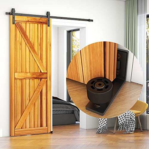 CCJH 173cm (5.5FT) Schiebetür Set schiene laufschienen mit Bodenführung Holz schiebetürbeschlag, Nachrüsten