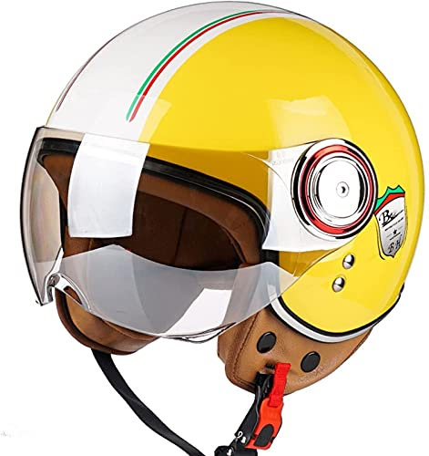 Sommer Vintage Motorrad Open Face Jethelme Scooter-Helm Vintage Roller Helm Damen Herren Retro Elektrischer Halbhelm mit Sonnenblende Jet-Helm für Cruiser Motobike ECE Approved 3,M