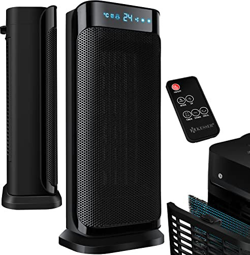 KESSER® Radiateur soufflant avec télécommande - 2 000 W céramique radiateur soufflant Tour de chauffage 10-35°C économe en énergie silencieux - 2 niveaux de chauffage – Minuterie, 2000W