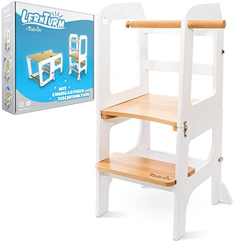 TABRIX ® Torre de Aprendizaje Montessori para niños a Partir de 1 año | Máxima Seguridad | Torre de Aprendizaje Plegable con función de Mesa única | Torre de Aprendizaje | Reposapiés de Madera | Tabu