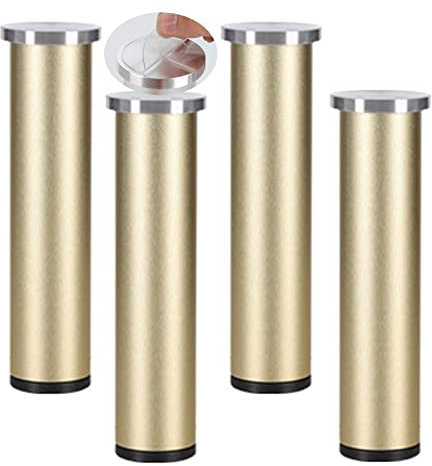 4 Piezas Pies de la mesa de centro de cristal Aluminio Aleación Patas de gabinete regulables sin puñetazos Pies de metal autoadhesivo Piernas de apoyo mueble de baño (30cm,Lijado oro)