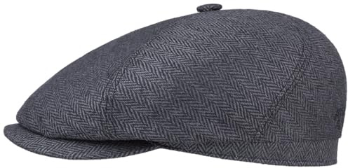 Stetson Milner Flatcap Herren Made in EU Hoher UV-Schutz Elegante Schiebermütze 100% Seide Baumwollfutter Sommer Winter grau-schwarz 54 cm