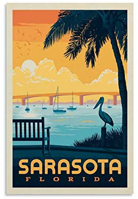 Vintage City Poster Europa Sarasota Florida Poster Dekorative Gemälde Leinwand Wandposter und Kunstdruck Moderne Familie Schlafzimmer Dekor Poster 20 x 30 cm
