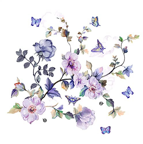 hanlongyu Violette Blumen-Wandaufkleber, abnehmbare frische Blumen-Wandaufkleber, abziehen und aufkleben, abnehmbar, DIY-Blumen-Schmetterlinge, Baumblätter, Pflanzen-Wandkunst-Aufkleber, Wandbilder