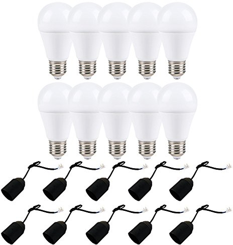 NCC-Licht 10x Baufassung schwarz E27 + LED A60 Birne 11,5W Kaltweiß 6000K | Robuste Renovierfassung mit Lüsterkleme und Zugentlastung, ersetzt 75W Glühlampe, ideal für Baustellen und Renovierungen