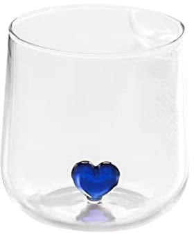 CIYODO Love Glass Clear Tea Cup Heart Coffee Mug Clear Coffee Mug White Wine Glasses Glass Martini Cup Tooth Brushing Tumbler Beverage Glass Couple Glass Water Container Lovers Blue