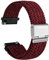 WOCCI 20mm Gewebtes Nylon Uhrenarmband für Damen und Herren, Schnellverschluss, Verstellbare Silberne Schnalle (Rot Schwarz)