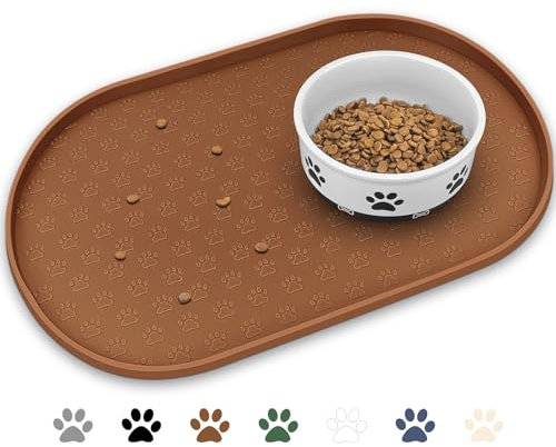 KPWACD Haustier-Tischset für Hunde und Katzen, rutschfest, wasserdicht, verhindert Überlaufen von Futter und Wasser, Silikon, geeignet für kleine, mittelgroße und große Haustiere, Braun, 59.9x40.6 cm