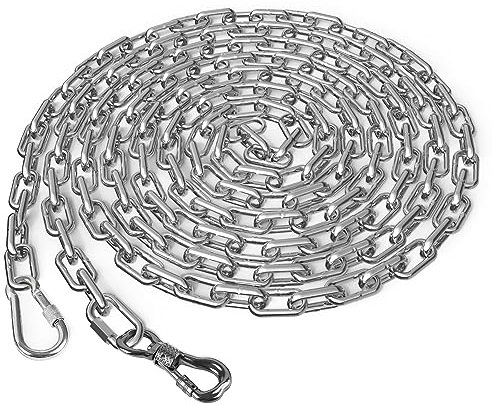 Tresbro Heavy Duty Dog Chains for Outside, 6FT Stainless Steel Tie Out Cable with Swivel Hook for Large Dogs, Metal Chew Proof Pet Runner Chain Leash Lead for Outdoor Camping Hiking Yard, 5MM