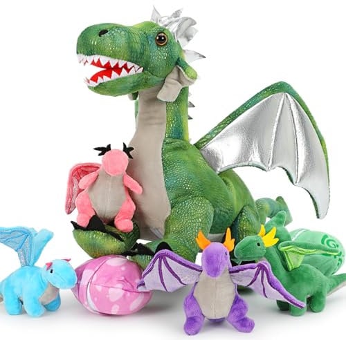 MorisMos 55cm Stehend Drache Kuscheltier mit Baby im Bauch, Grün Groß Plüschdrache Kuscheltiere XXL, Flauschiger Stofftier Plüschtier Dragor Dragon Teddys Geschenk für Jungen